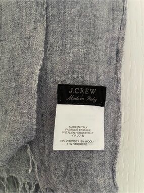 J Crew Grey Scarf Shawl Italy 74viscose/15wool/11cashmere 31x78